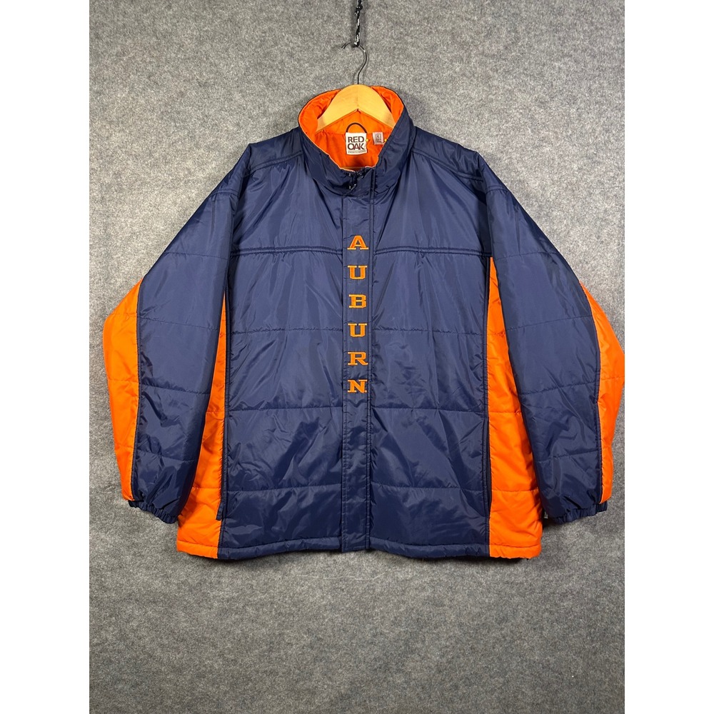 Red Oak‎ Sports Wear Auburn Puffer Jacket Mens XL Navy Orange Quilted Logo